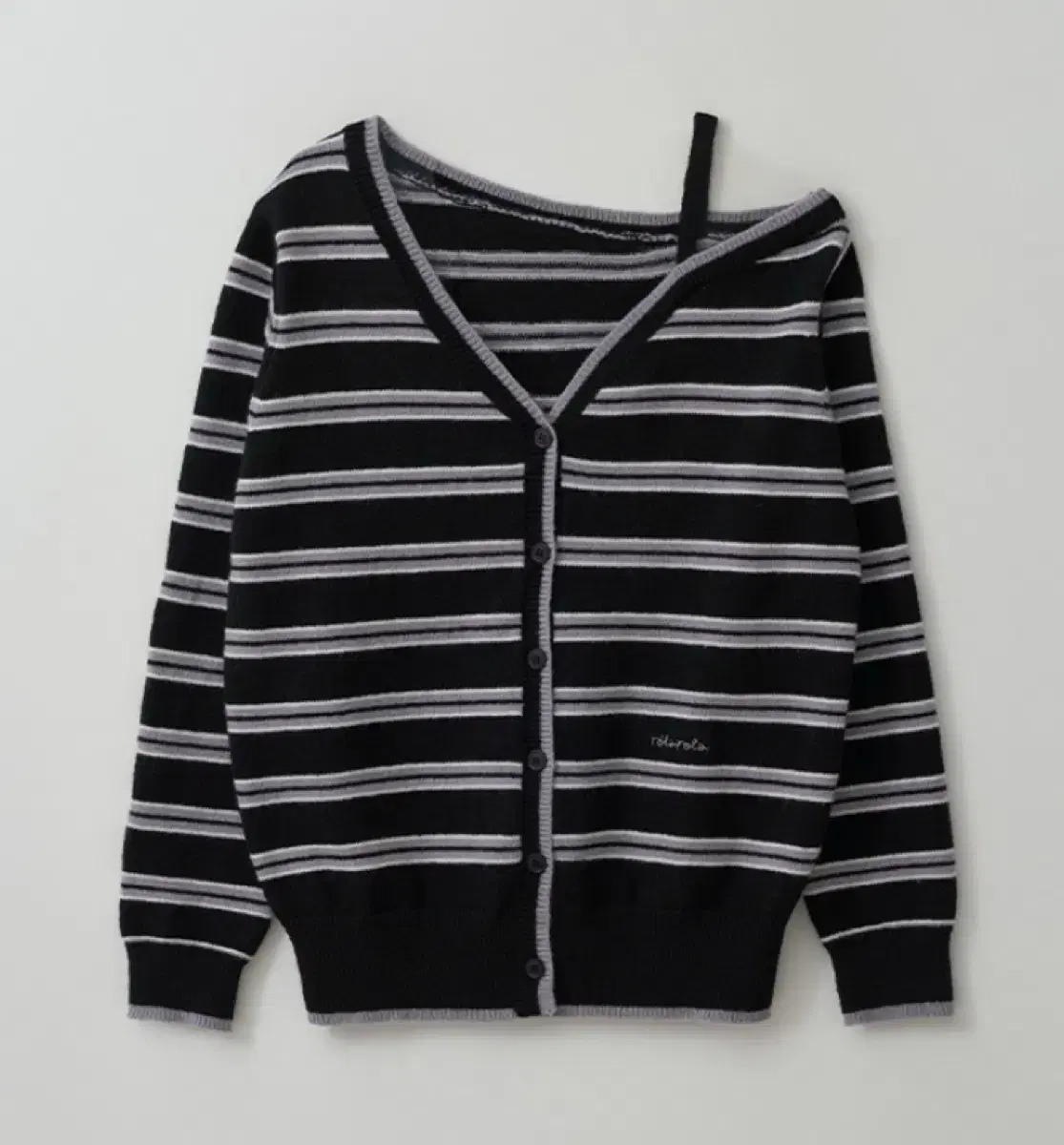 ROLAROLA | 로라로라 Rolarola One-Off Shoulder Stripe Cardigan